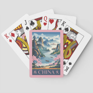 Jeu De Cartes Illustration de la Chine Rose Art de Voyage Vintag