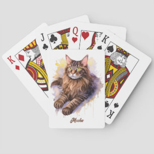 Jeu De Cartes Illustration de l'aquarelle de chat blanc doux