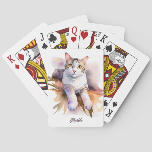 Jeu De Cartes Illustration de l'aquarelle de chat blanc doux (dos)