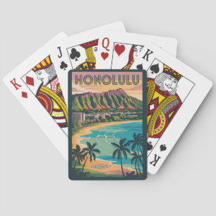 Jeu De Cartes Illustration de voyage d'art vintage Honolulu Hawa