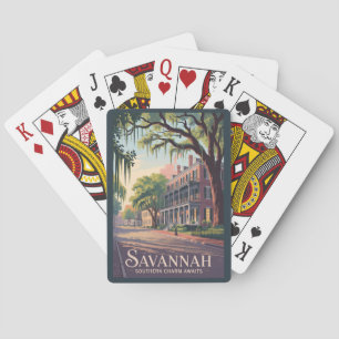 Jeu De Cartes Illustration de voyage de Savannah Géorgie Art vin