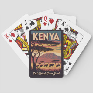 Jeu De Cartes Illustration d'éléphants kenyans Art de voyage vin