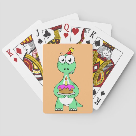 Jeu De Cartes Illustration Du Brontosaurus Avec Gâteau D'Anniver (dos)