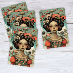 Jeu De Cartes Illustration lunaire dame aux fleurs