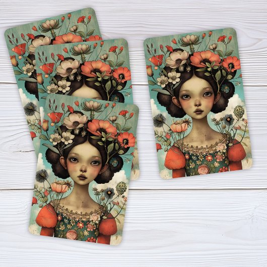 Jeu De Cartes Illustration lunaire dame aux fleurs