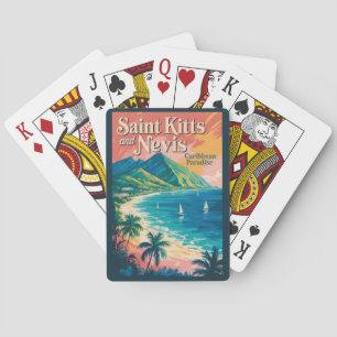 Jeu De Cartes Illustration rétro du paysage de Saint-Kitset-Nevi