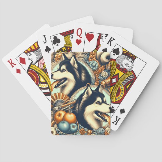 Jeu De Cartes Illustration Retro Siberian Husky (dos)