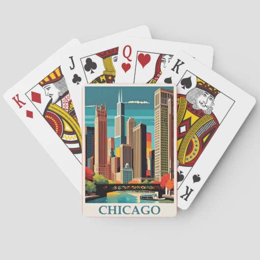 Jeu De Cartes Illustration Vintage de Chicago (dos)