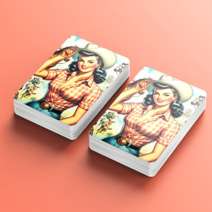 Jeu De Cartes Illustration vintage de Cowgirl sans joint