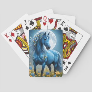 Jeu De Cartes Imaginaire Bleu Magique Cheval Lune Fleurs,