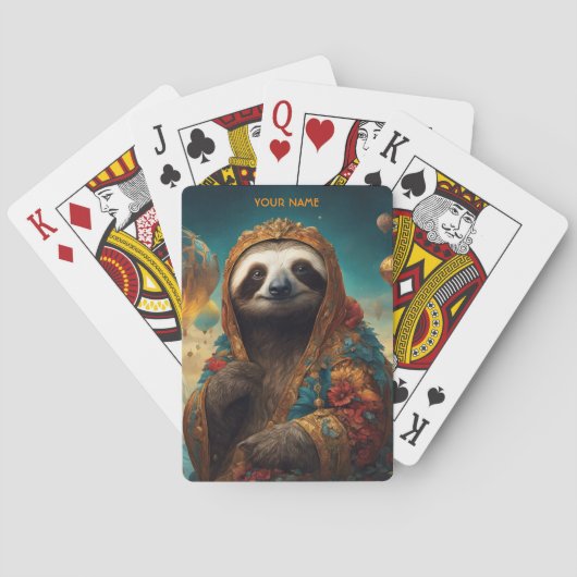Jeu De Cartes Imaginaire Fleurs Vivides mignonnes Sloth Royal (dos)