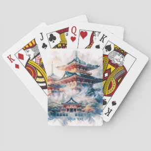 Jeu De Cartes Imaginaire mignon Temple japonais Aquarelle