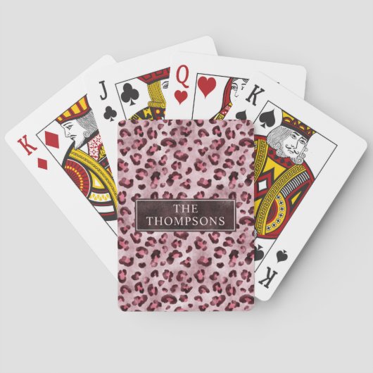 Jeu De Cartes Impression d'animal Léopard Rose avec Faux Feuille (dos)