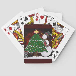 Jeu De Cartes Impression d'art Surprise Bonhomme de Neige Arbre