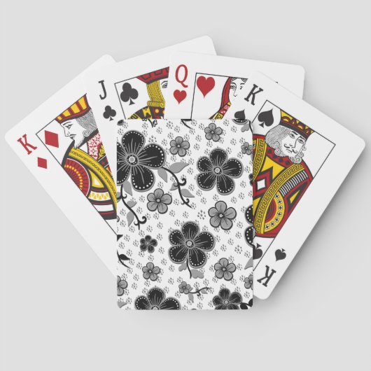 Jeu De Cartes Impression florale noire et blanche (dos)