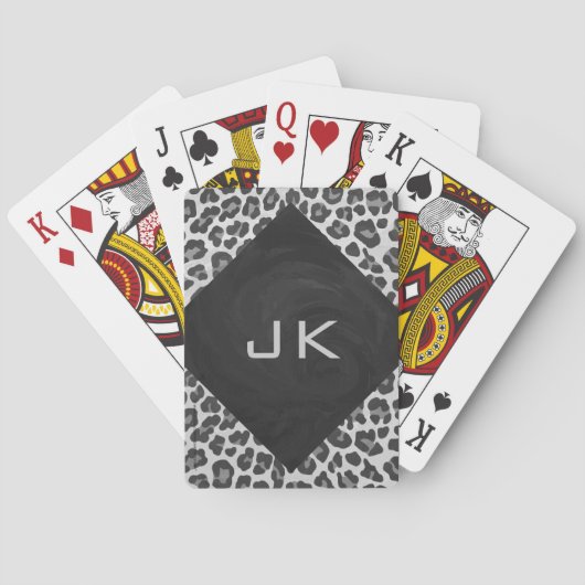 Jeu De Cartes Imprimé léopard noir et blanc monogramme (dos)