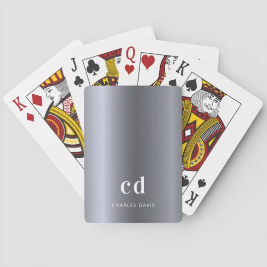 Jeu De Cartes Initiales de monogramme argenté nom (dos)