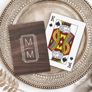 Jeu De Cartes Initiales de monogramme élégant à grain de bois