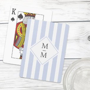 Jeu De Cartes Initiales monogrammes bleu clair pâle rayures blan