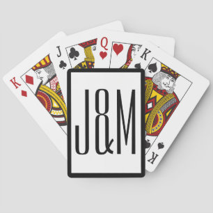 Jeu De Cartes Initiales simples de monogramme noir blanc