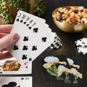 Jeu De Cartes Iris blancs et jaunes sur fond floral noir