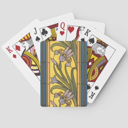 Jeu De Cartes Iris Fleur Art Nouveau Vitrail Bleu Or (dos)