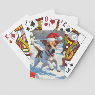 Jeu De Cartes Jack Russell courant dans la neige avec un chapeau