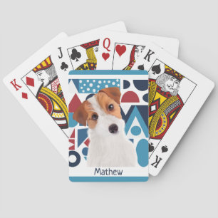 Jeu De Cartes Jack Russell Terrier Chien bleu et rouge géométriq