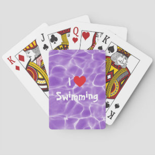 Jeu De Cartes J'aime Nager Cœur Rouge avec Eau de Piscine Violet
