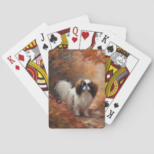 Jeu De Cartes Japanese Chin dans les feuilles d'automne tombent 
