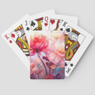Jeu De Cartes Jardin de pivoines en fleurs à l'aquarelle
