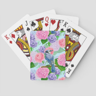 Jeu De Cartes Jay bleu et fleurs motif aquarelle