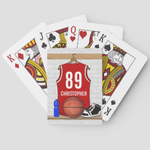 Jeu De Cartes Jersey de basket-ball rouge et blanc personnalisé