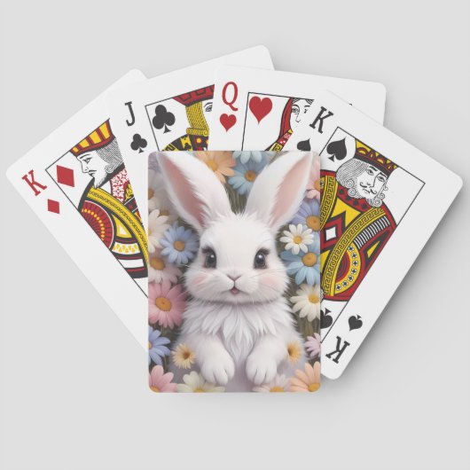 Jeu De Cartes Joli Bunny Blanc Pastel Fleurs De Marguerite (dos)