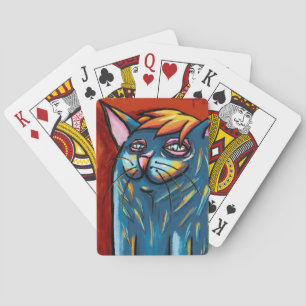 Jeu De Cartes Joli Chat Bleu Heureux au Pastel à l'Huile Numériq