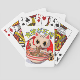 Jeu De Cartes Joli chat japonais mangeant des nouilles avec des