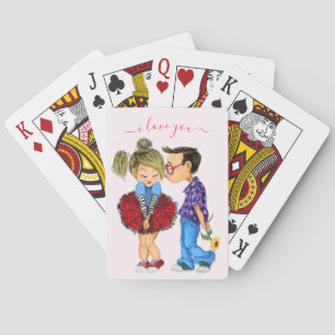 Jeu De Cartes Joli Couple Romantique Jouant aux Cartes