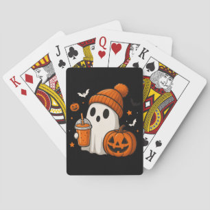 Jeu De Cartes Joli fantôme d'Halloween avec citrouille et boisso