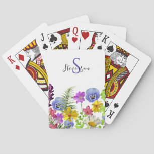 Jeu De Cartes Joli Fleur sauvage Nom personnalisé et Monogramme