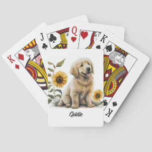 Jeu De Cartes Joli Golden Retriever avec Tournesols