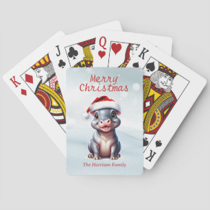 Jeu De Cartes Joli Hippopotame Santa Hat Snowy Noël