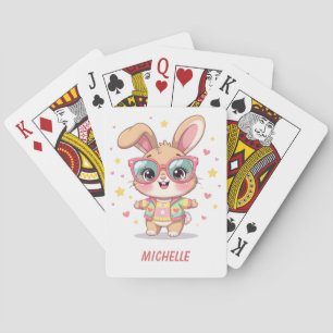 Jeu De Cartes Joli lapin féminin avec monogramme portant des lun