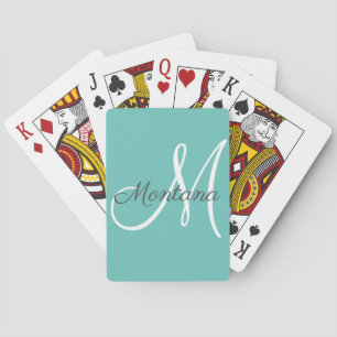Jeu De Cartes Joli Monogramme Fille Moderne Bleu Nom Vert 