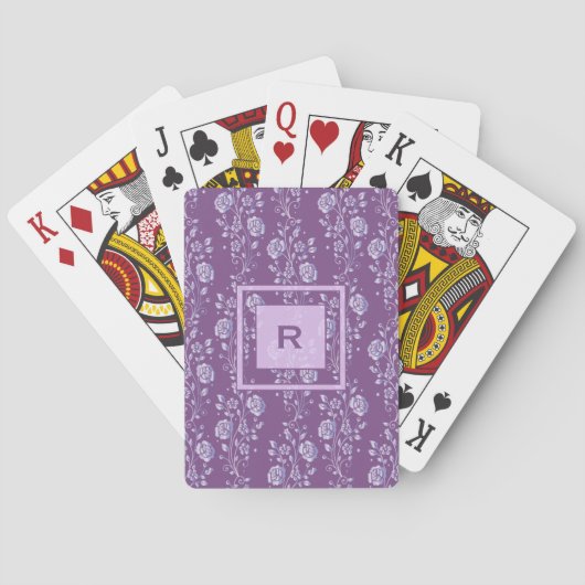 Jeu De Cartes Joli monogramme floral pourpre et Lilac (dos)