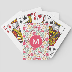 Jeu De Cartes Joli monogramme floral vintage rose et jaune