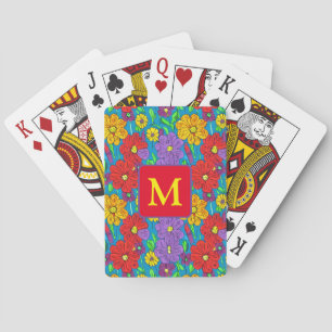 Jeu De Cartes Joli motif floral coloré Monogramme