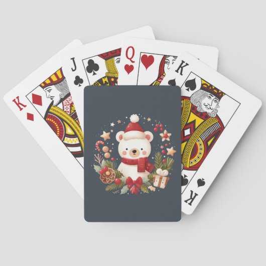 Jeu De Cartes Joli ours de Noël/d'hiver en couronne (dos)