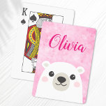 Jeu De Cartes Joli ours polaire nom personnalisé rose<br><div class="desc">Jouer aux cartes avec un mignon petit ours polaire sur un arrière - plan rose et nom personnalisable ci-dessus.</div>