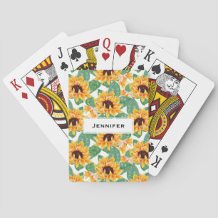 Jeu De Cartes Joli tournesol Jaune et Motif vert