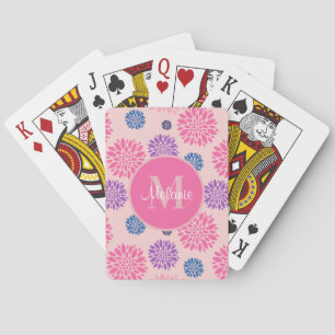 Jeu De Cartes Jolie Fleur Personnalisée Rose Violet et Bleu